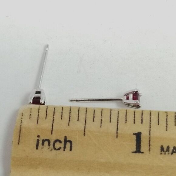 Vintage Sterling Silver and Dark Red Rhinestone Stud Earrings, No Backs, Estate - Picture 4 of 7